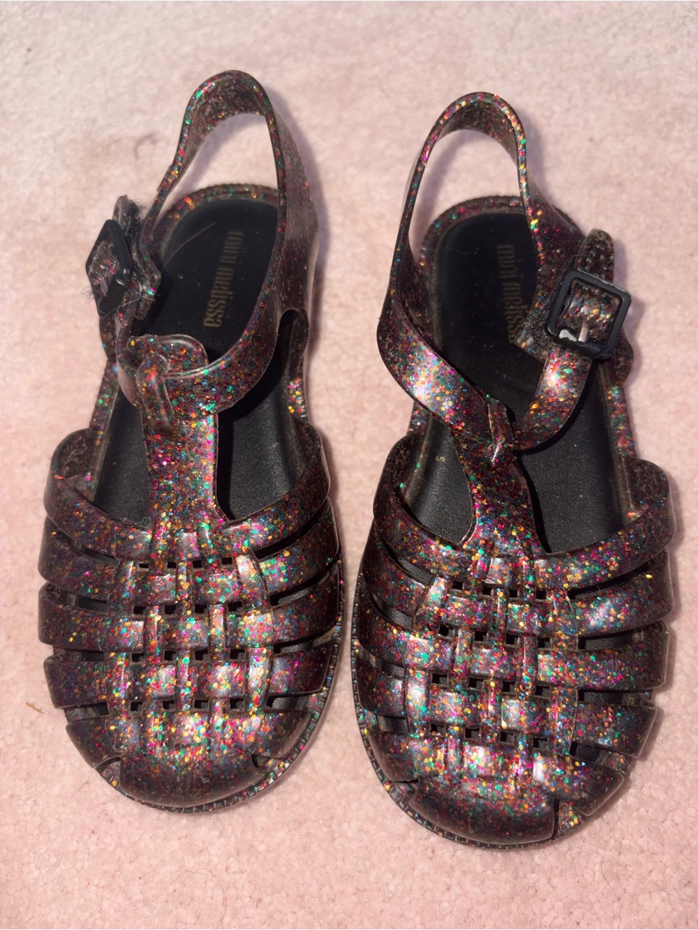 Mini Melissa Glitter Jelly Sandals - Black Multi Glitter